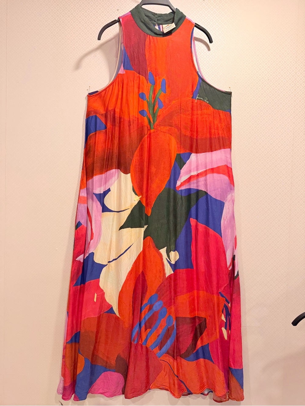 FARM Rio Anthropologie Halter Vibrant Red Floral Watercolor Maxi Dress Size L - Picture 2 of 15